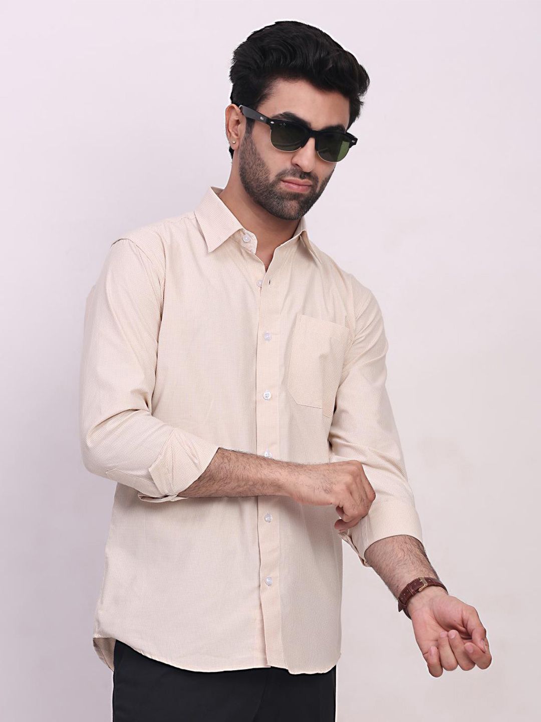 INVICTUS Men Beige Poplin Cotton Checkered Regular Fit Formal Shirt-picture-18