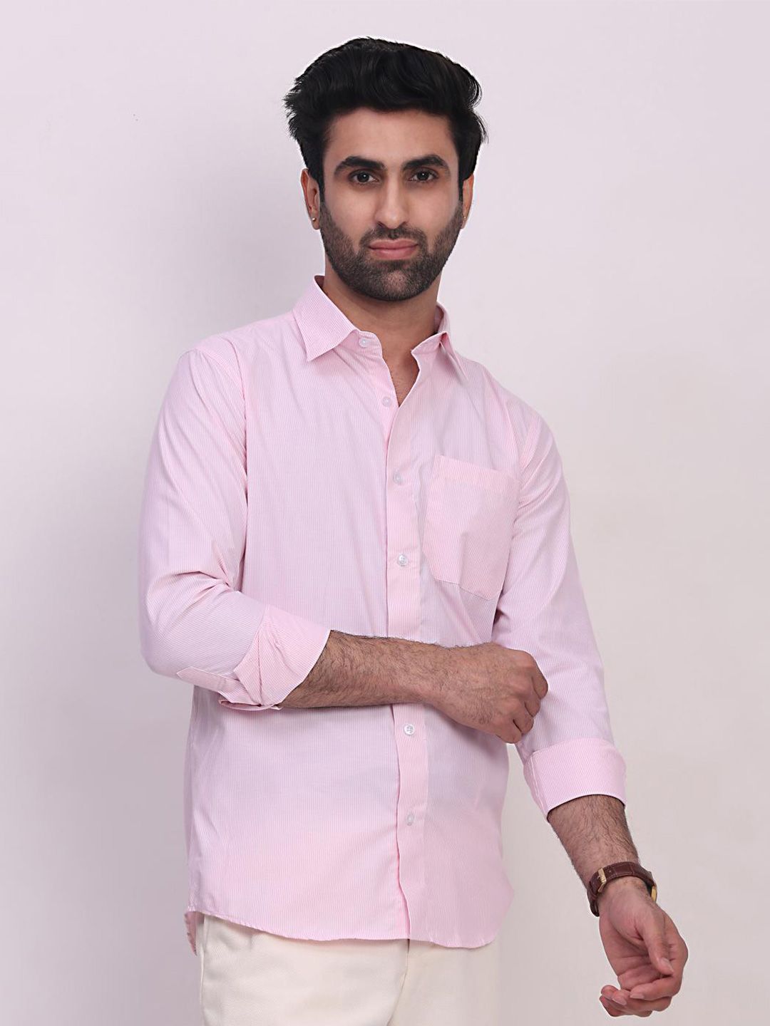 INVICTUS Men Pink Poplin Cotton Striped Regular Fit Formal Shirt-picture-25