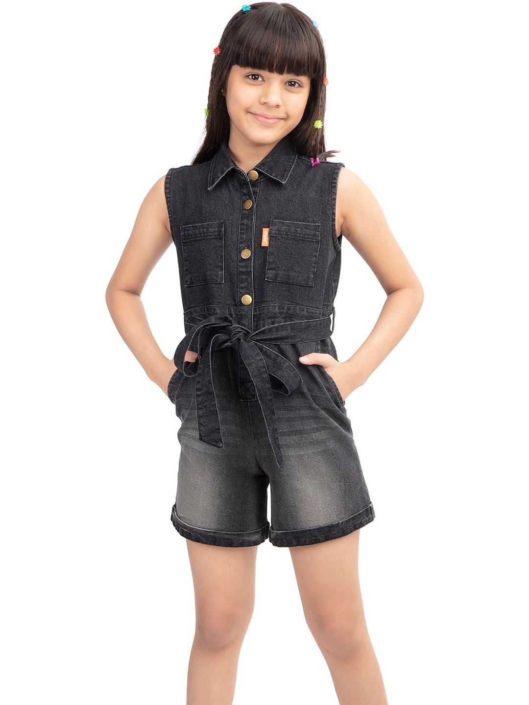 Olele Girls Sleeveless Denim Playsuit-picture-10