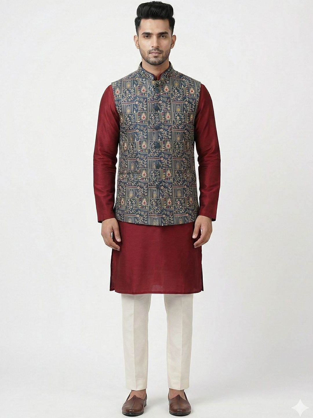 A LOYAL Printed Mandarin Collar Nehru Jackets-picture-56