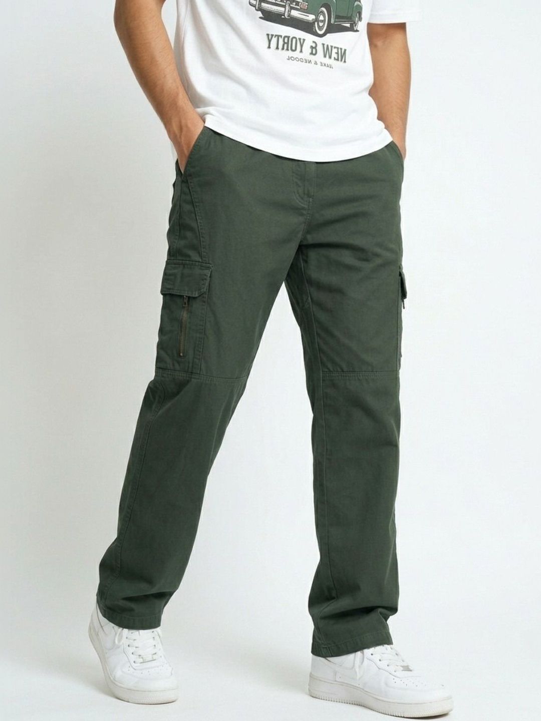 glitchez Men Classic Loose Fit Easy Wash Cargos Trousers-picture-38