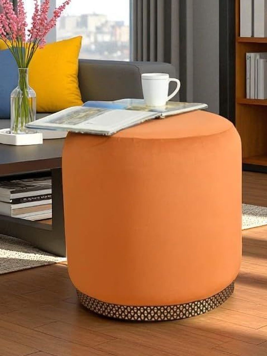 Shadowkart Orange-Colored Round Ottomans-image-41