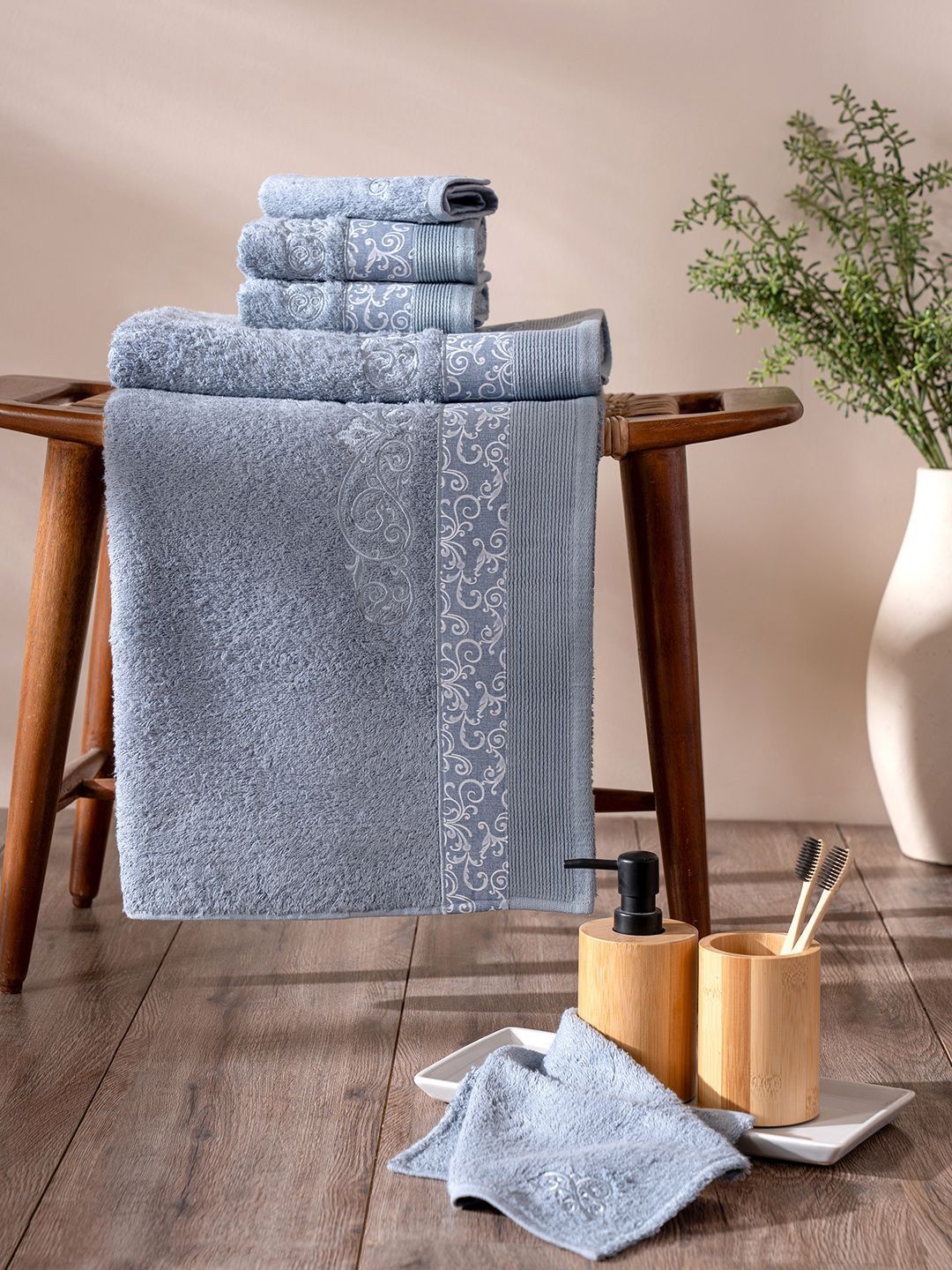 MASPAR Blue Cotton 550 GSM Towel Set-picture-17