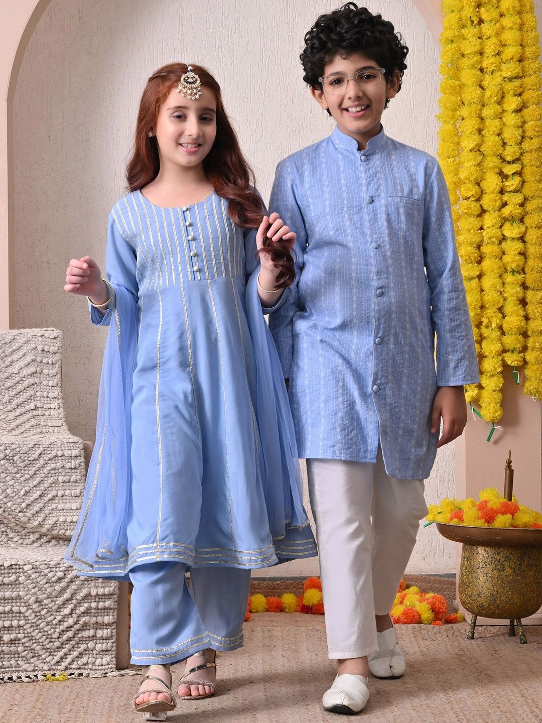 House of Pataudi Girls Embroidered Viscose Rayon Round Neck Kurta & Trousers With Dupatta-picture-37