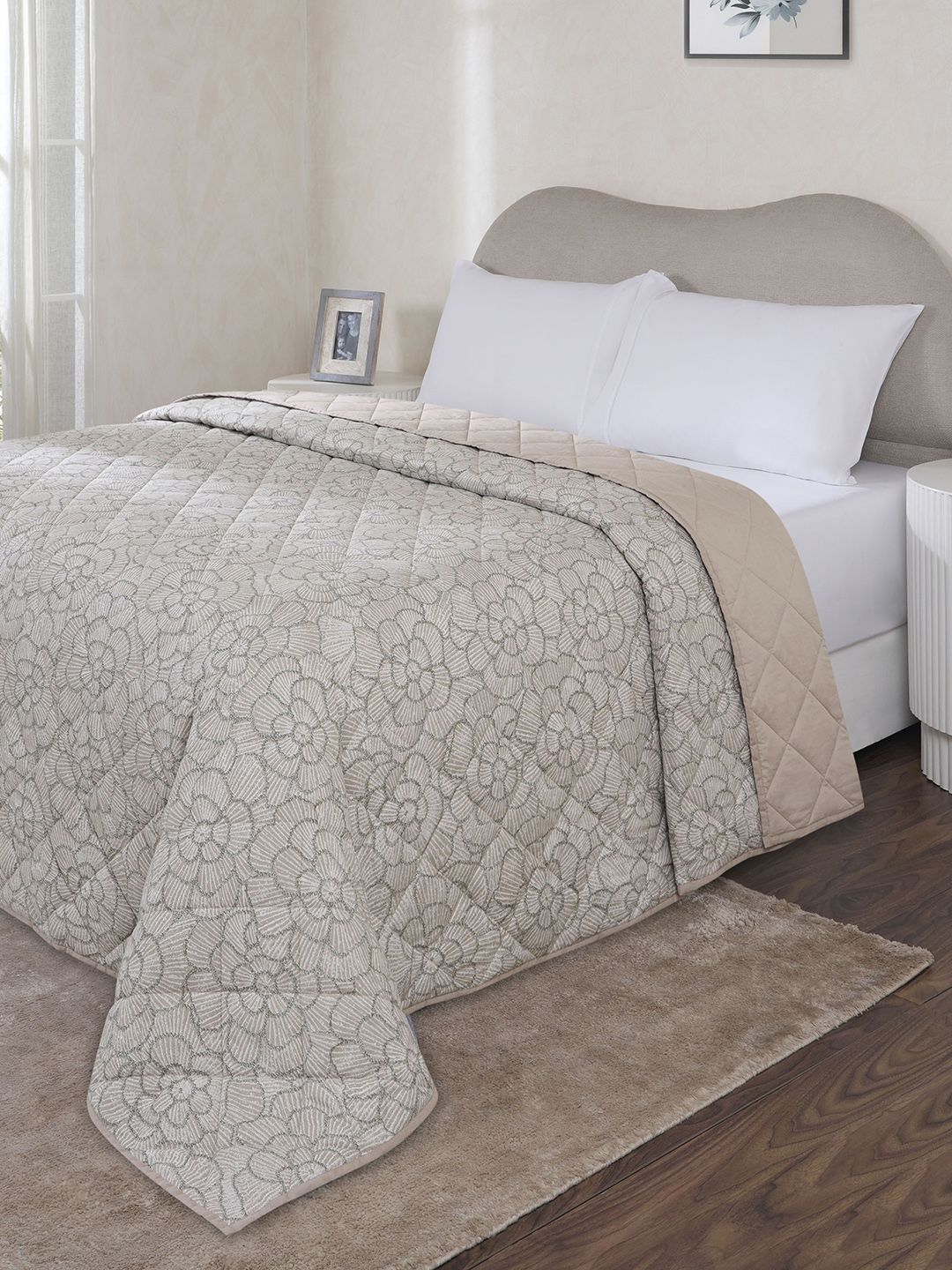 MASPAR Beige Cotton 4 Piece Double Queen Superfine Bedding Set-image-49