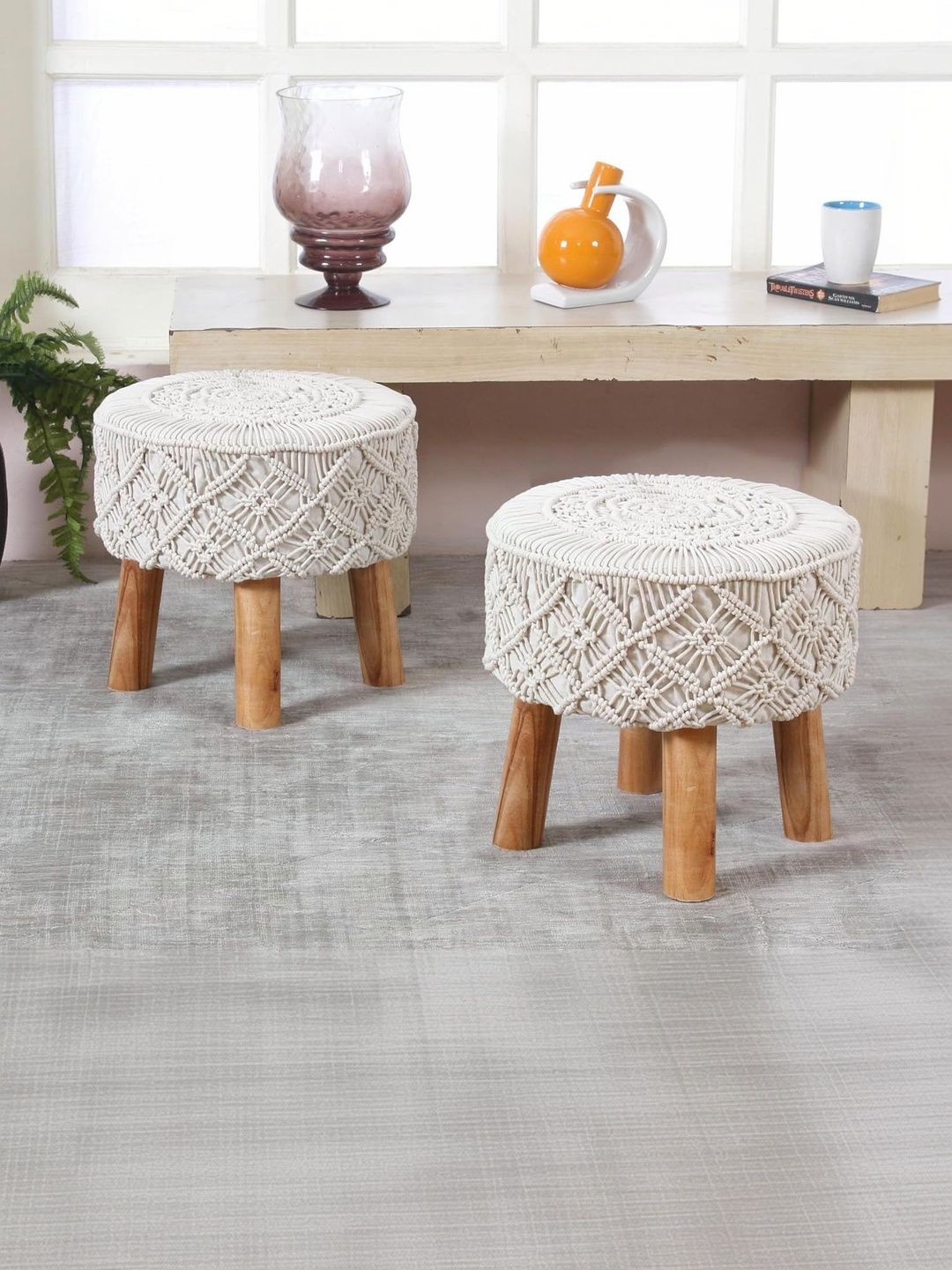 Shadowkart 2 Pieces White Round Ottomans-picture-57