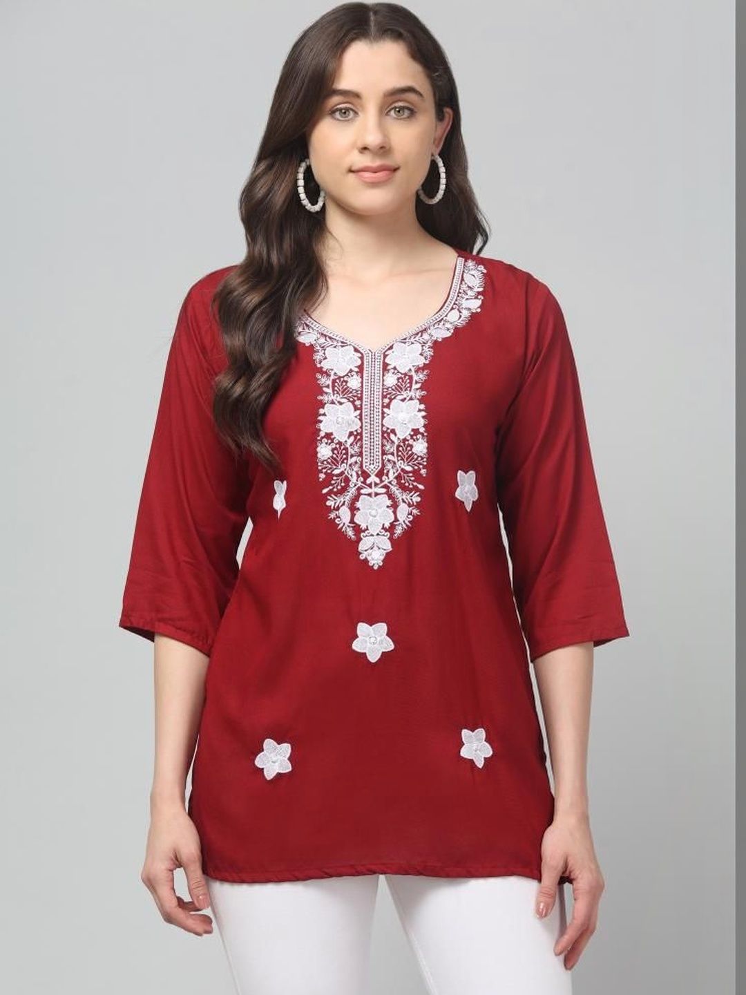 SYNTHIFY V-Neck Chikankari Chikankari Kurti-picture-9