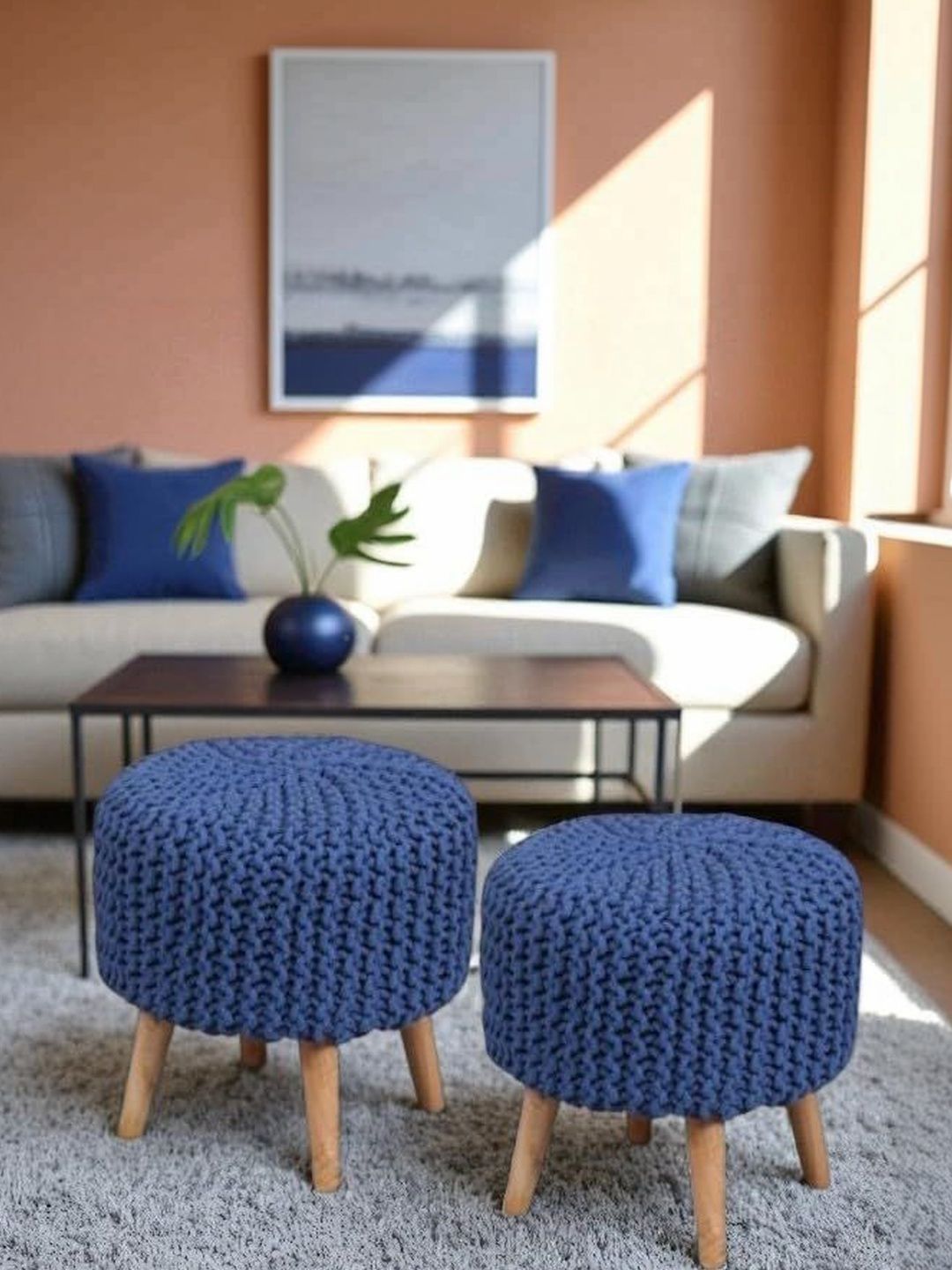 Shadowkart 2 Pieces Blue Round Ottomans-picture-36