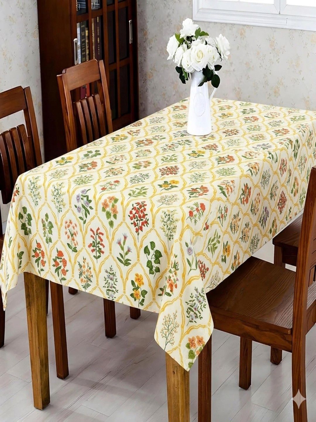 RRC Cream-Coloured Floral 6-Seater Table Cover-image-29