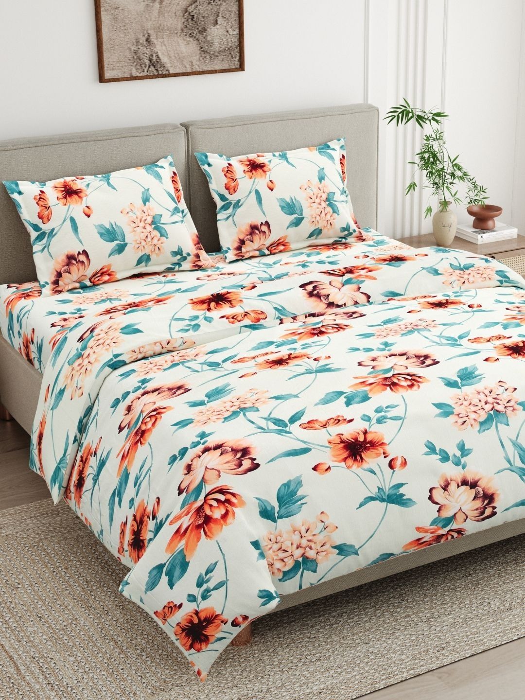 haus & kinder Meadow Muse Orange Pure Cotton Bedsheet With 2 Pillow Covers 2.5 m x 2.2 m-picture-45