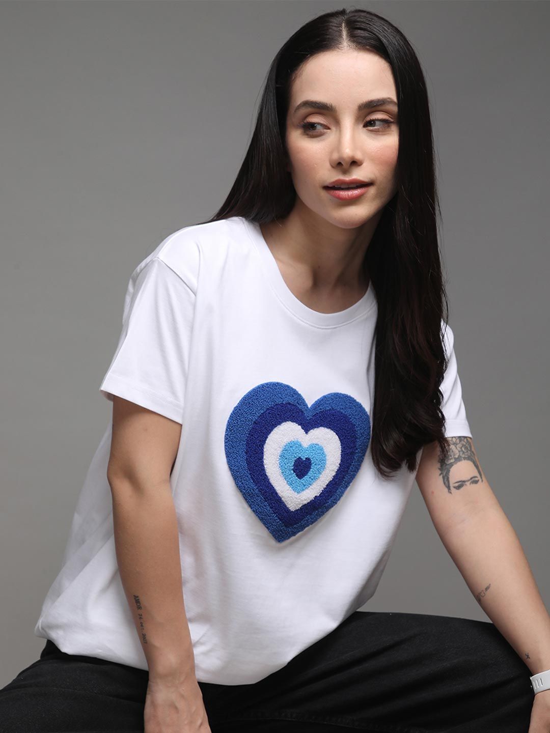 DILLINGER DILLINGER Women Self Design Round Neck Boxy T-shirt