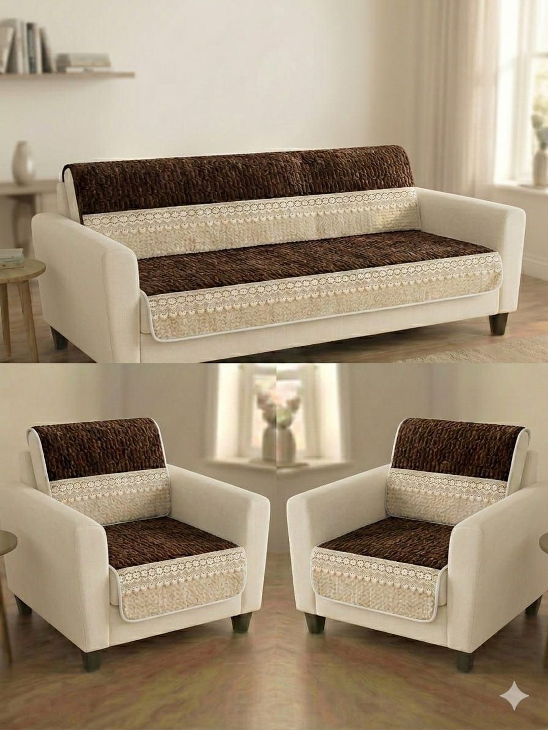 RAINBOW FURNISHINGS Coffee Brown Printed Polyester Blend Sofa Cover Without Arms-picture-21