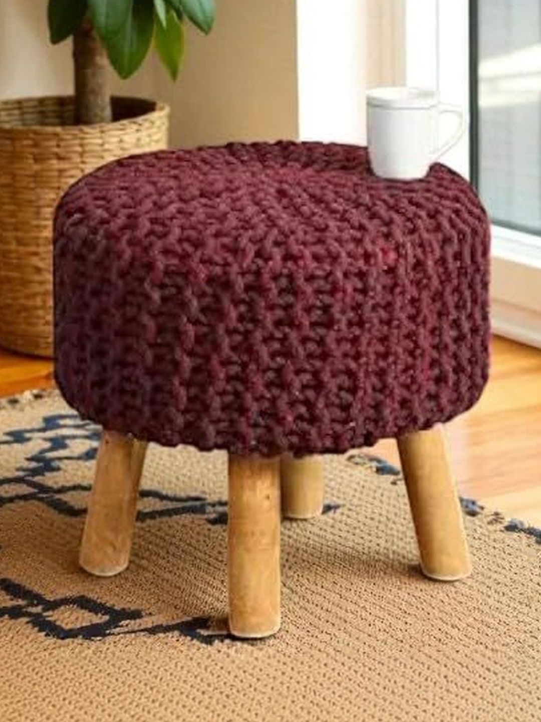 Shadowkart Maroon Round Ottomans-picture-31