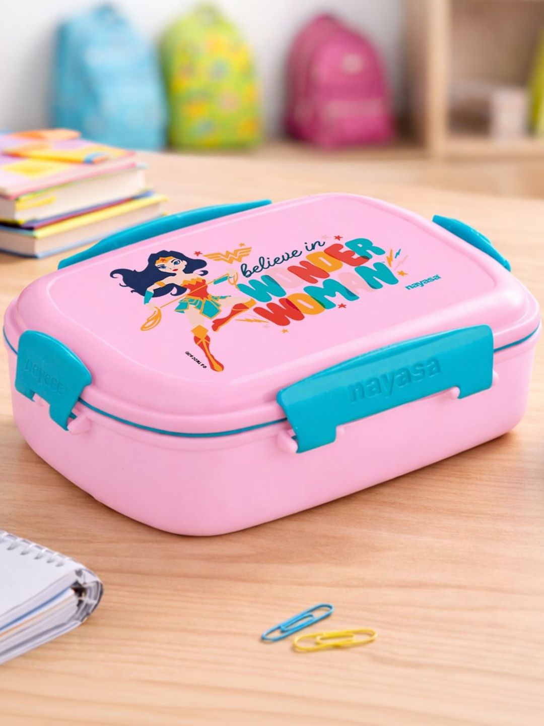 Nayasa Single On The Go Deluxe Pink Wonder Women Print Plastic Clip Lock Lunch Box 650ml-image-34