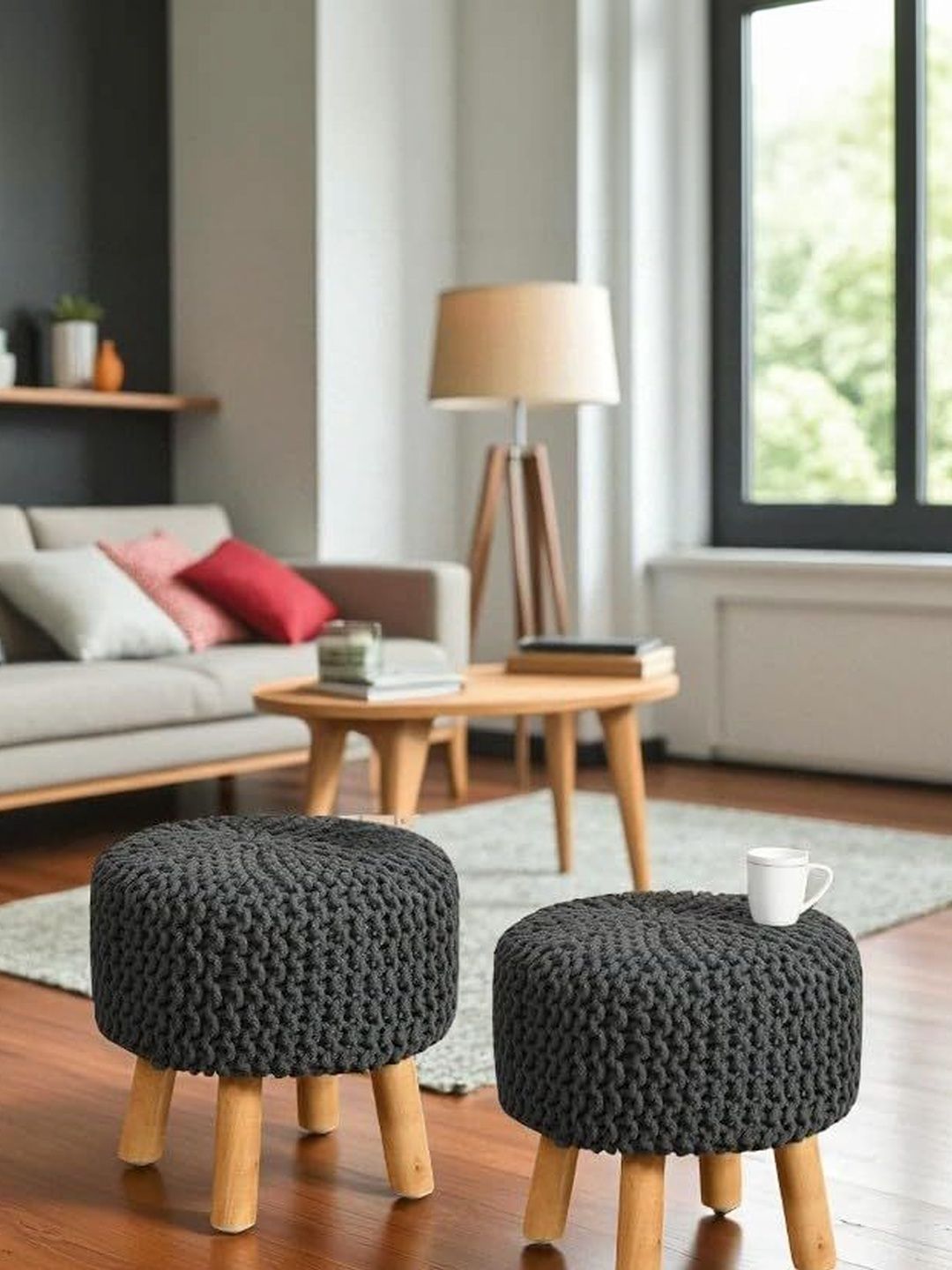 Shadowkart 2 Pieces Black Round Ottomans-picture-58
