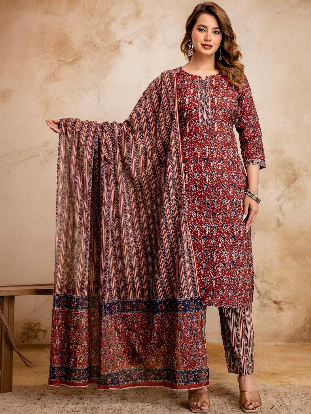 ZANETA Women Printed Pure Cotton Kurta with Trousers & With Dupatta-picture-21