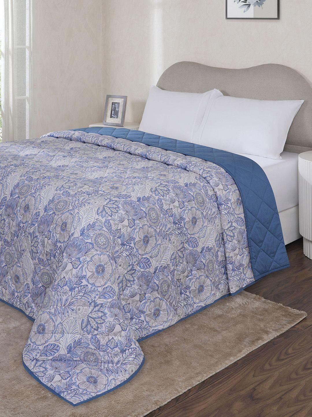 MASPAR Blue Cotton 4 Piece Double Queen Superfine Bedding Set-image-47