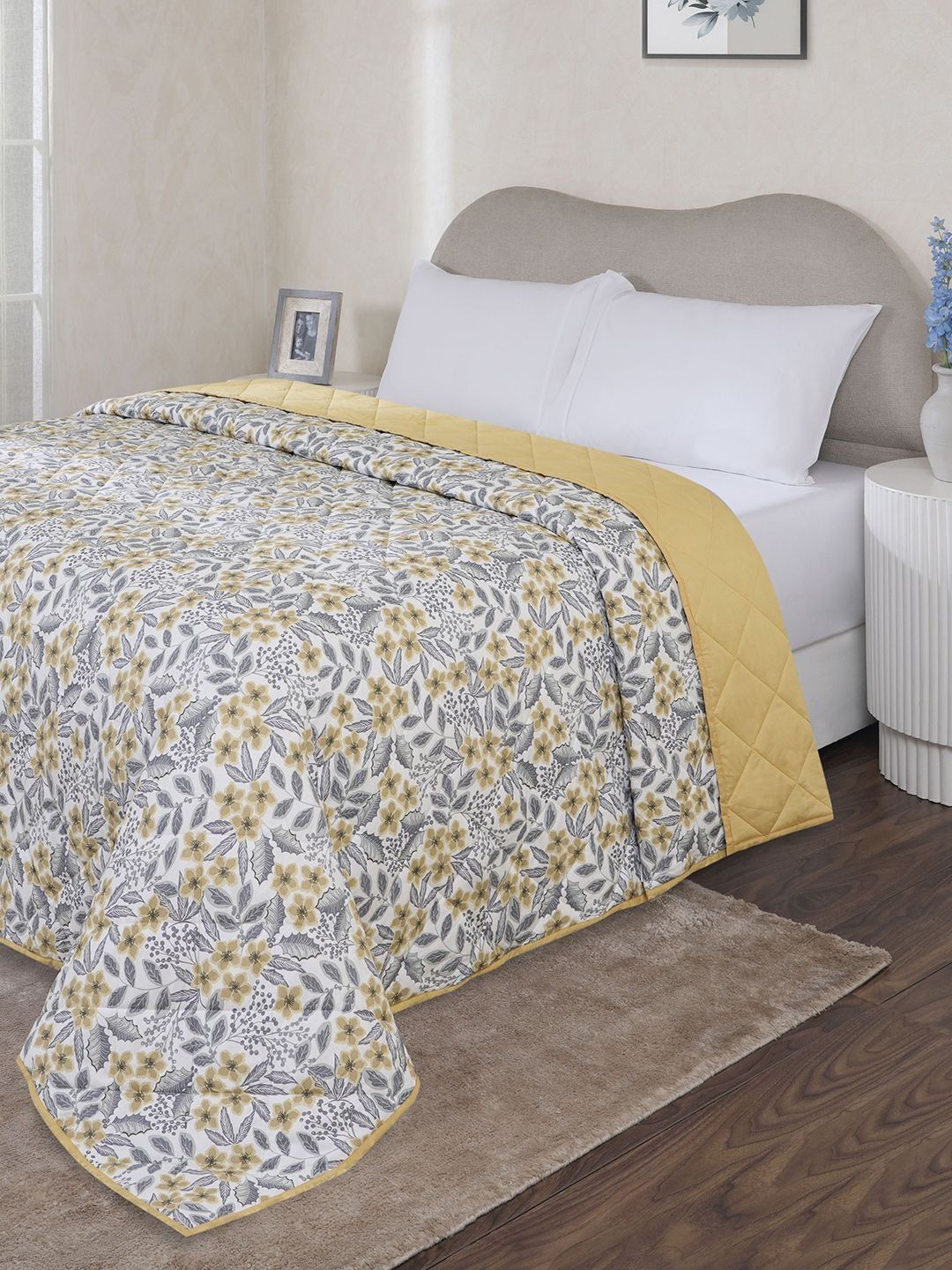 MASPAR Yellow Cotton 4 Piece Double King Superfine Bedding Set-image-49