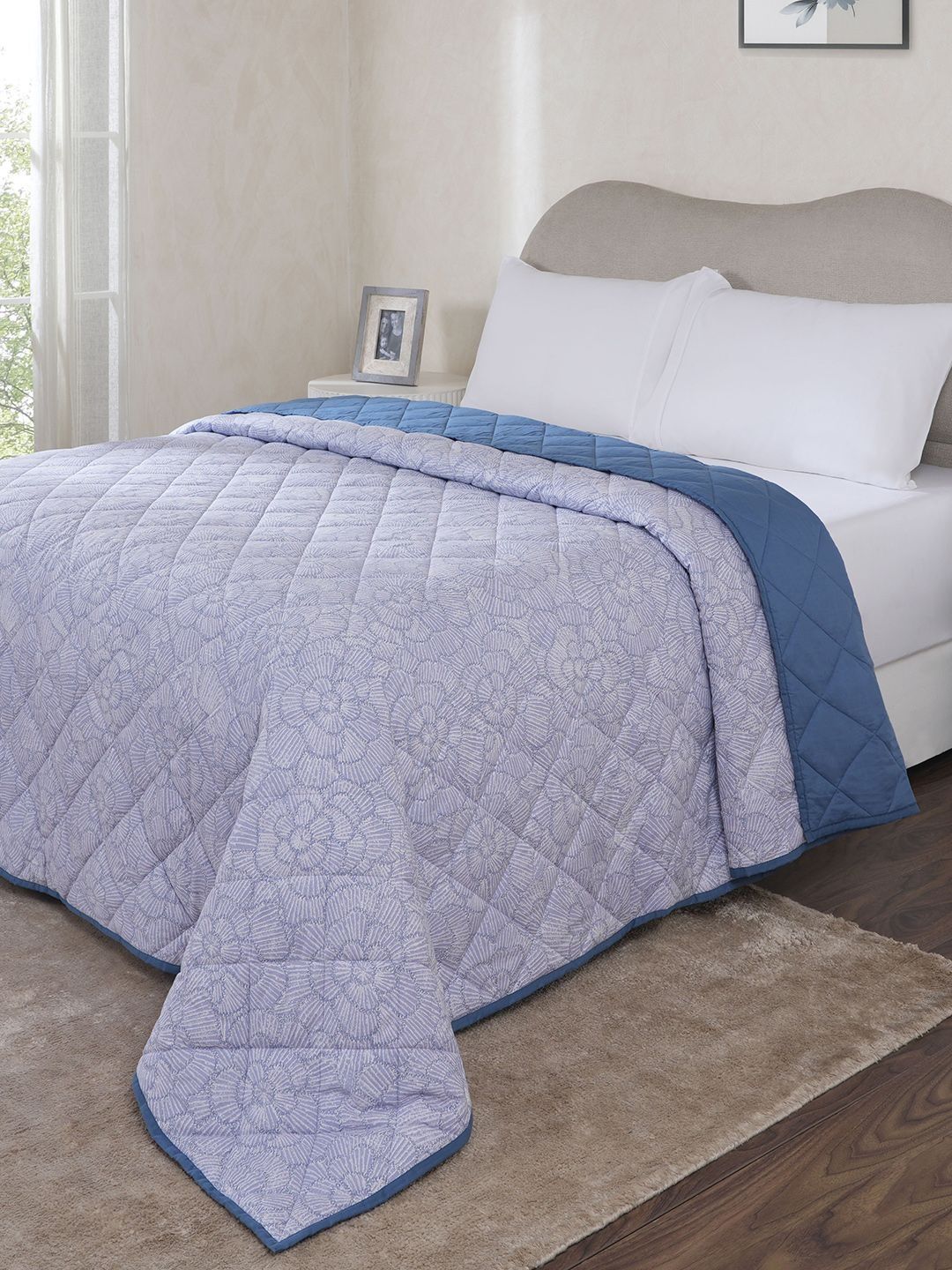 MASPAR Blue Cotton 4 Piece Double Queen Superfine Bedding Set-image-45
