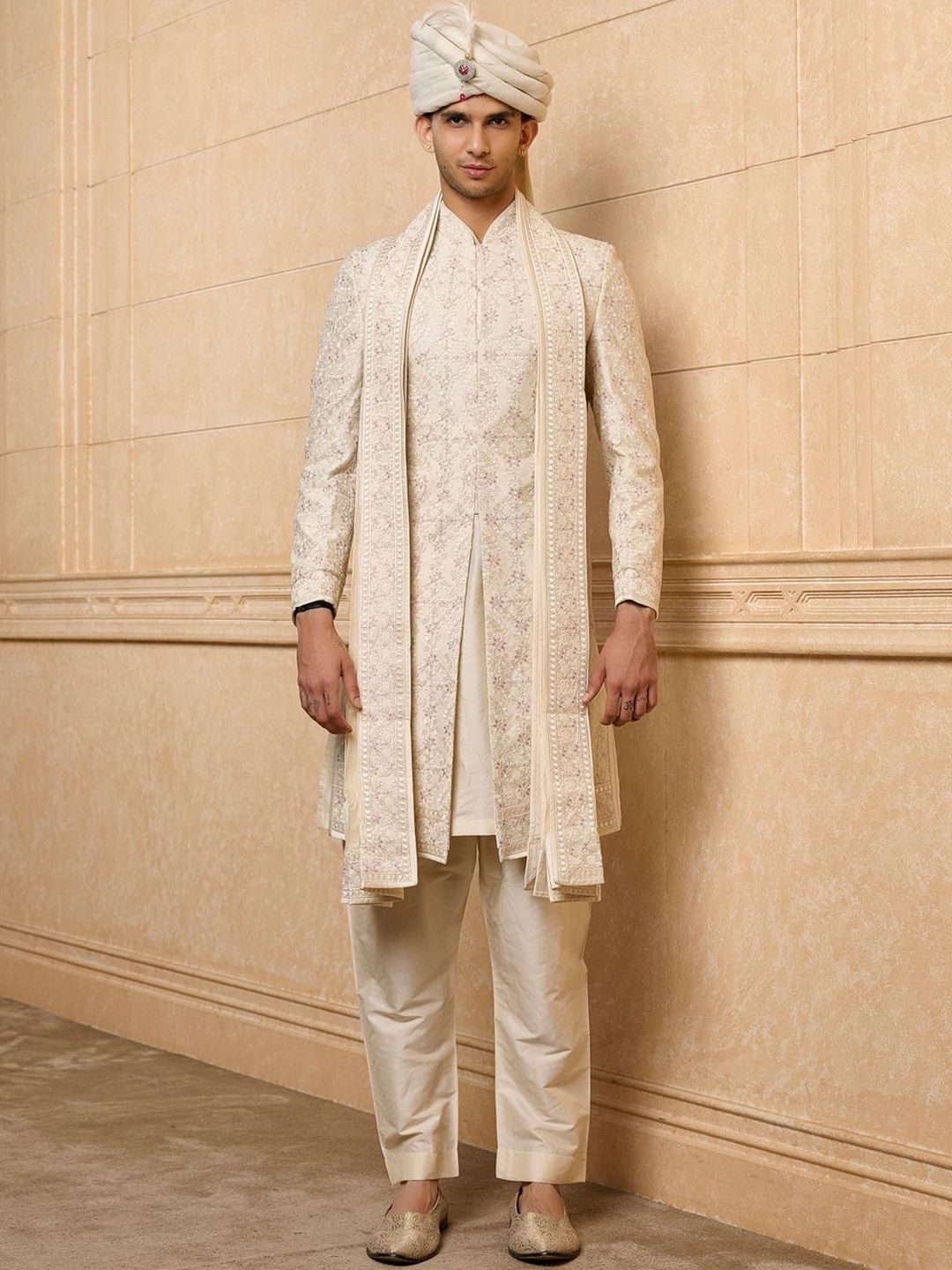 Tasva Men Embroidered Band Collar Sherwani-picture-32