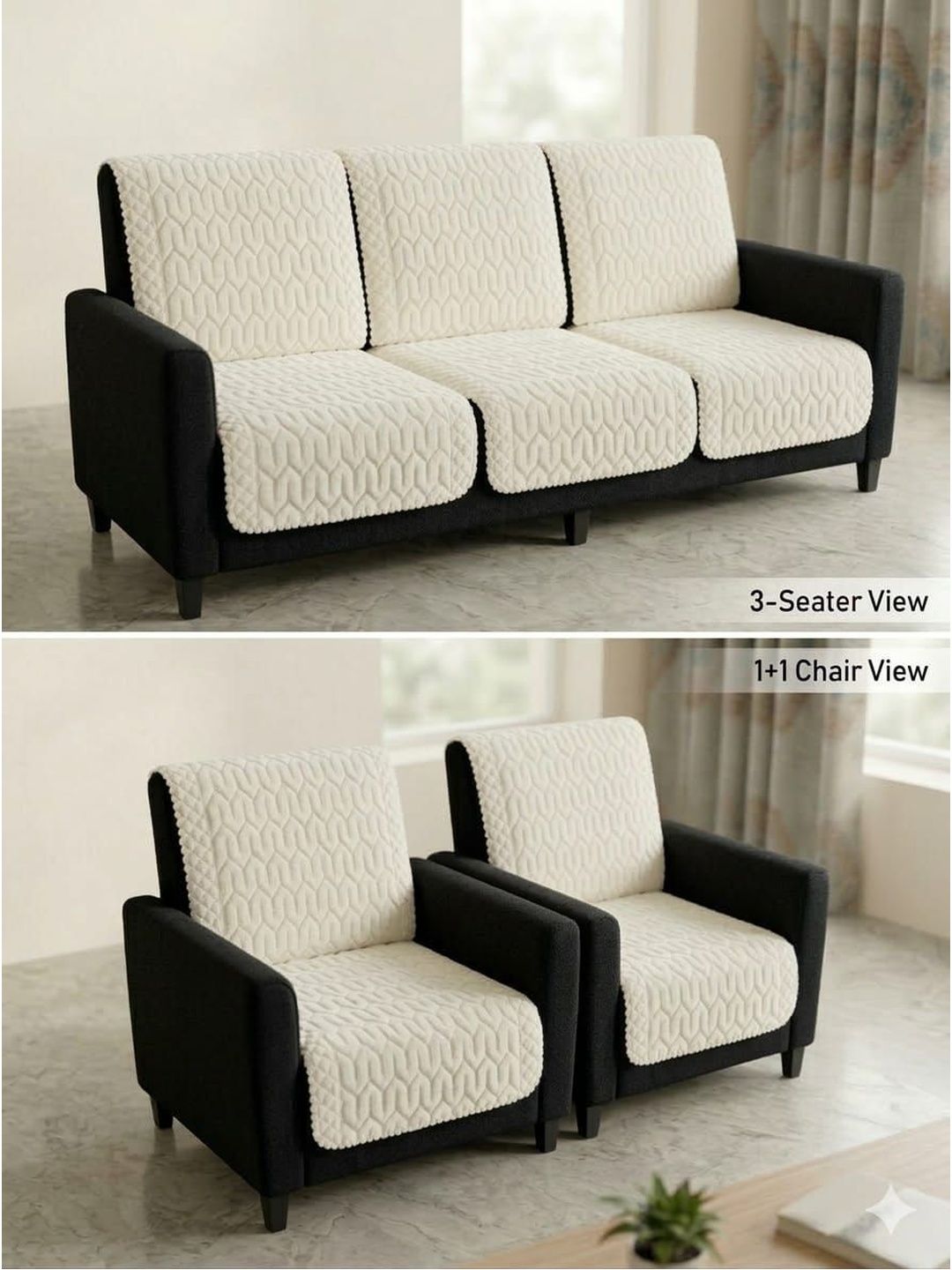 RAINBOW FURNISHINGS Cream-Coloured Checked Polyester Blend Sofa Cover Without Arms-picture-45
