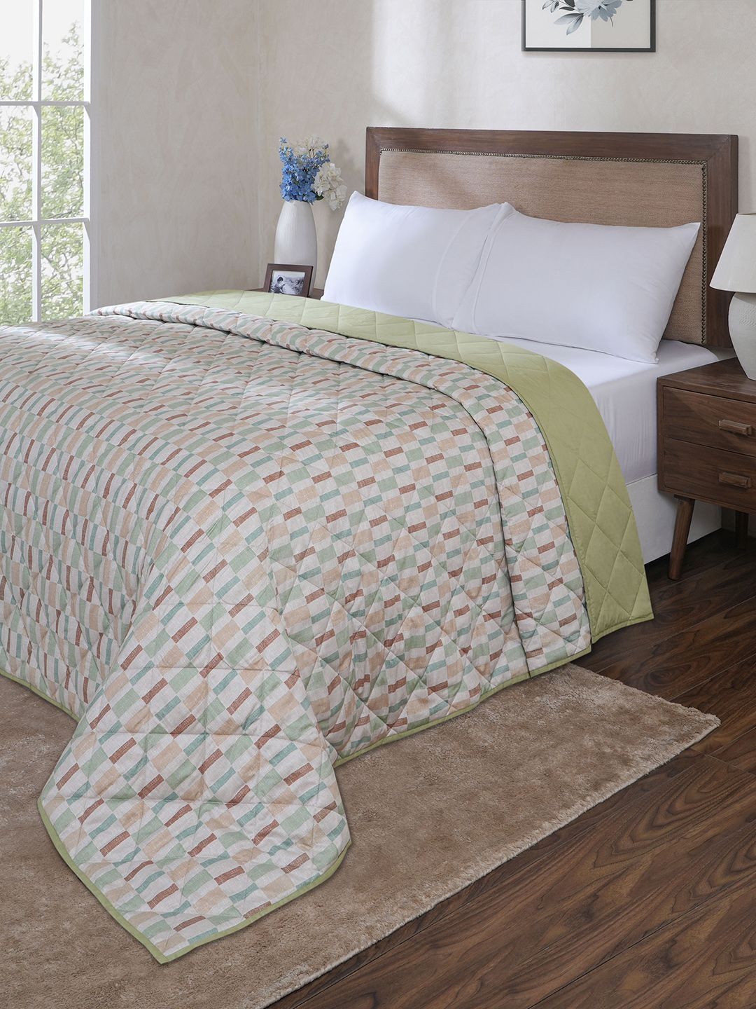 MASPAR Green Cotton 4 Piece Double King Superfine Bedding Set-image-30