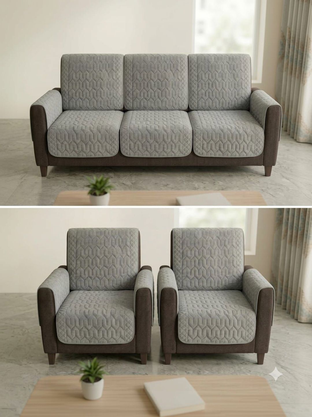 RAINBOW FURNISHINGS Grey Checked Polyester Blend Sofa Cover Without Arms-image-9