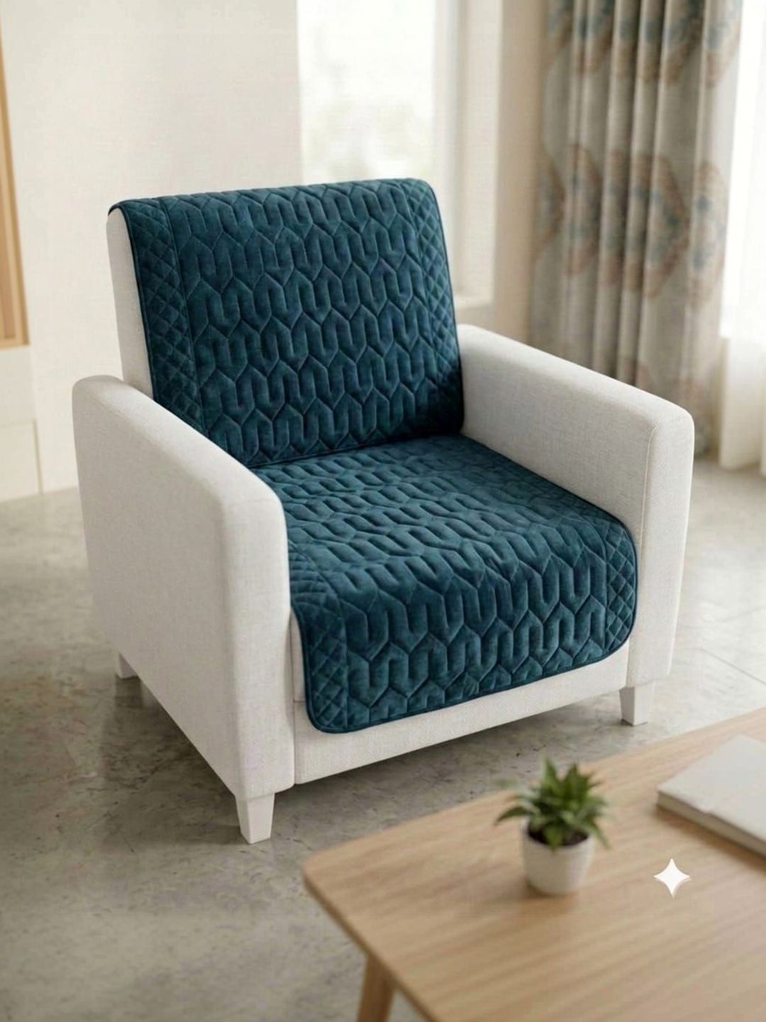RAINBOW FURNISHINGS Blue Checked Polyester Blend Sofa Cover Without Arms-picture-32