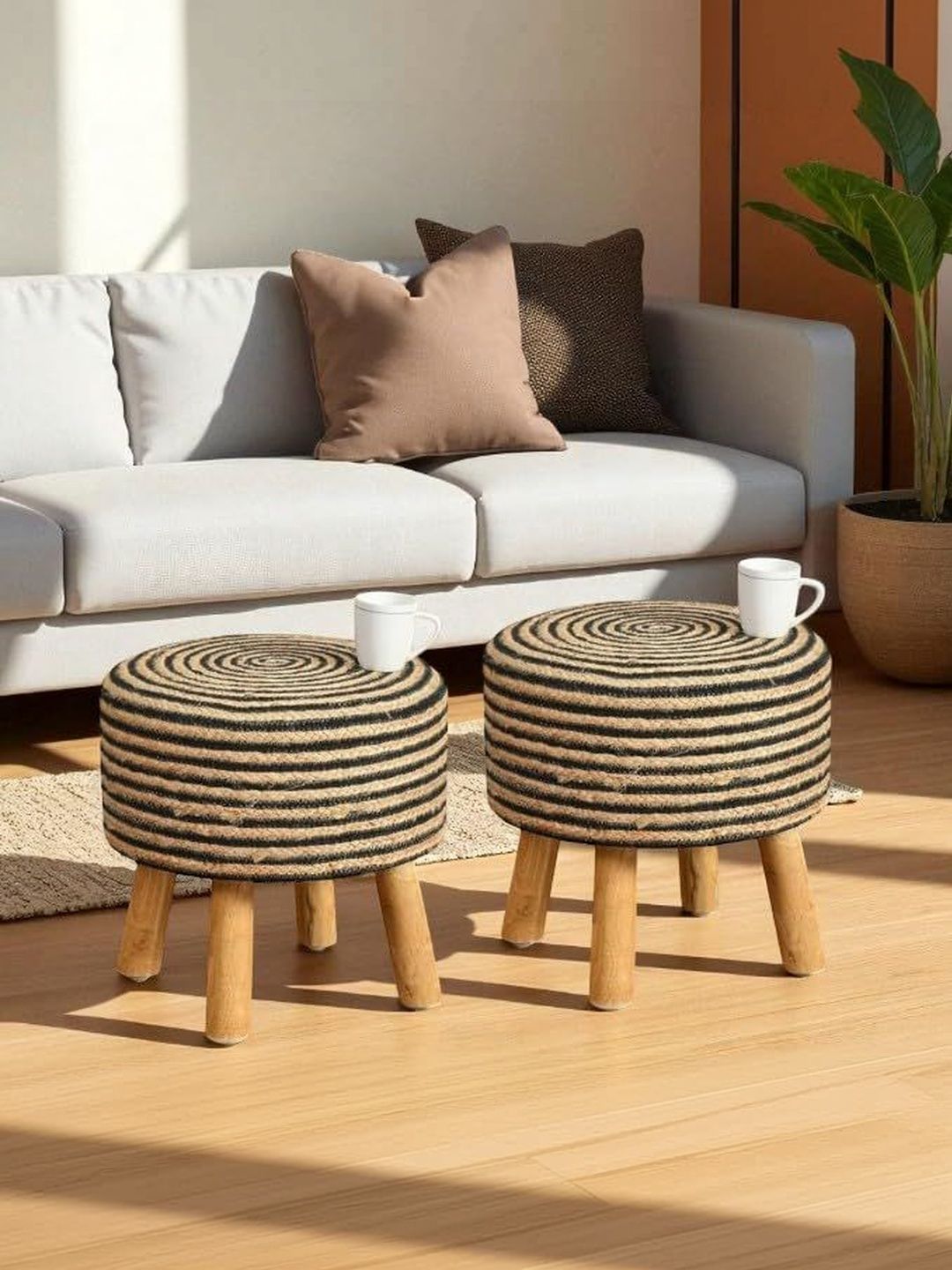 Shadowkart 2 Pieces Brown Round Ottomans-picture-48