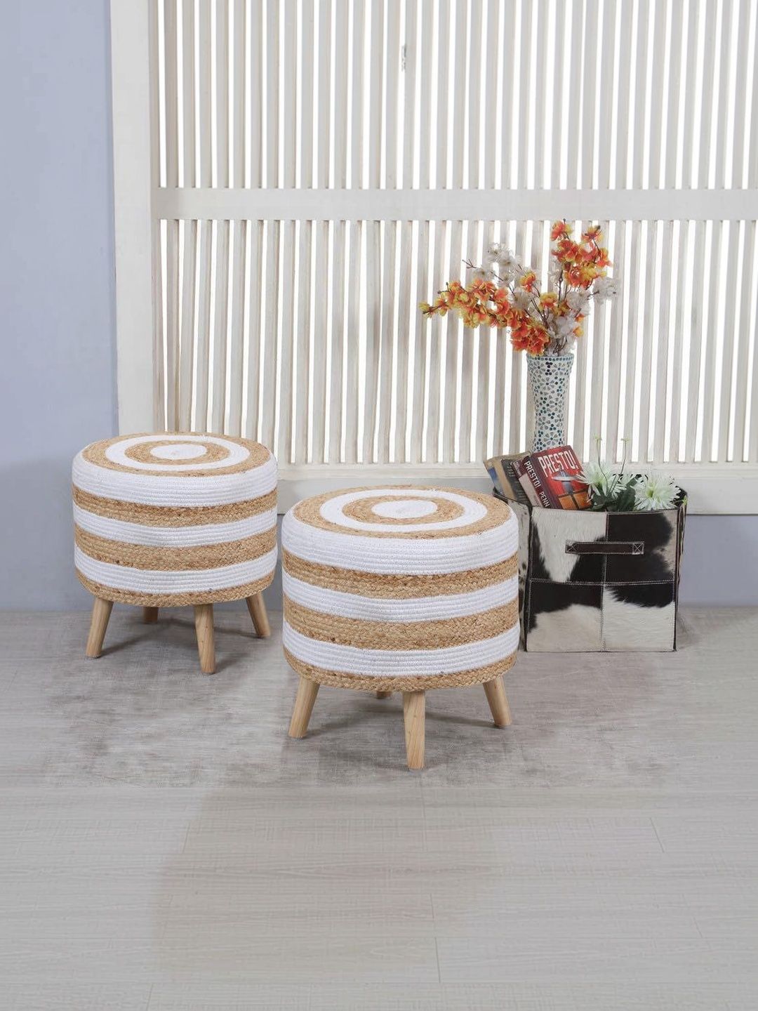 Shadowkart 2 Pieces Beige Round Ottomans-picture-52