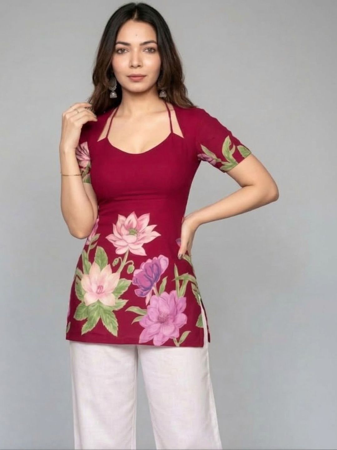 DIVASTRI Floral Printed Short Sleeves Kurti-picture-46