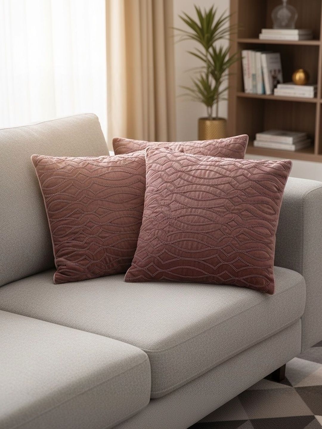 Themes Furnishings & Decor Pink Set of 3 Velvet Cushion Covers-picture-51