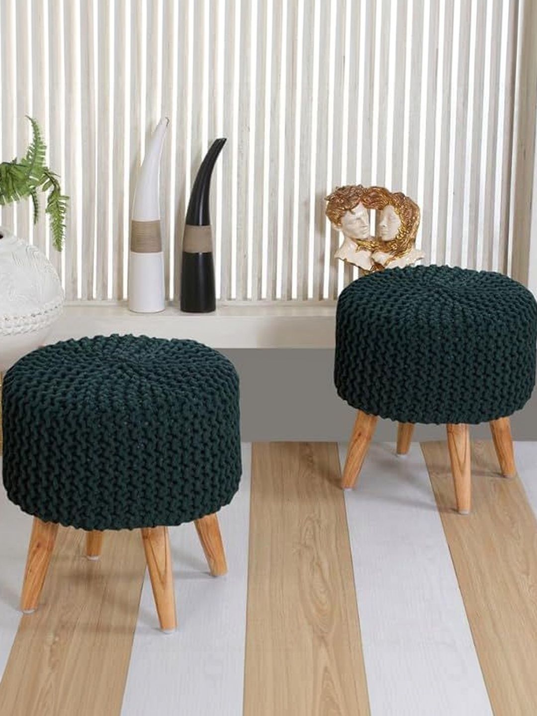 Shadowkart 2 Pieces Green Round Ottomans-picture-53