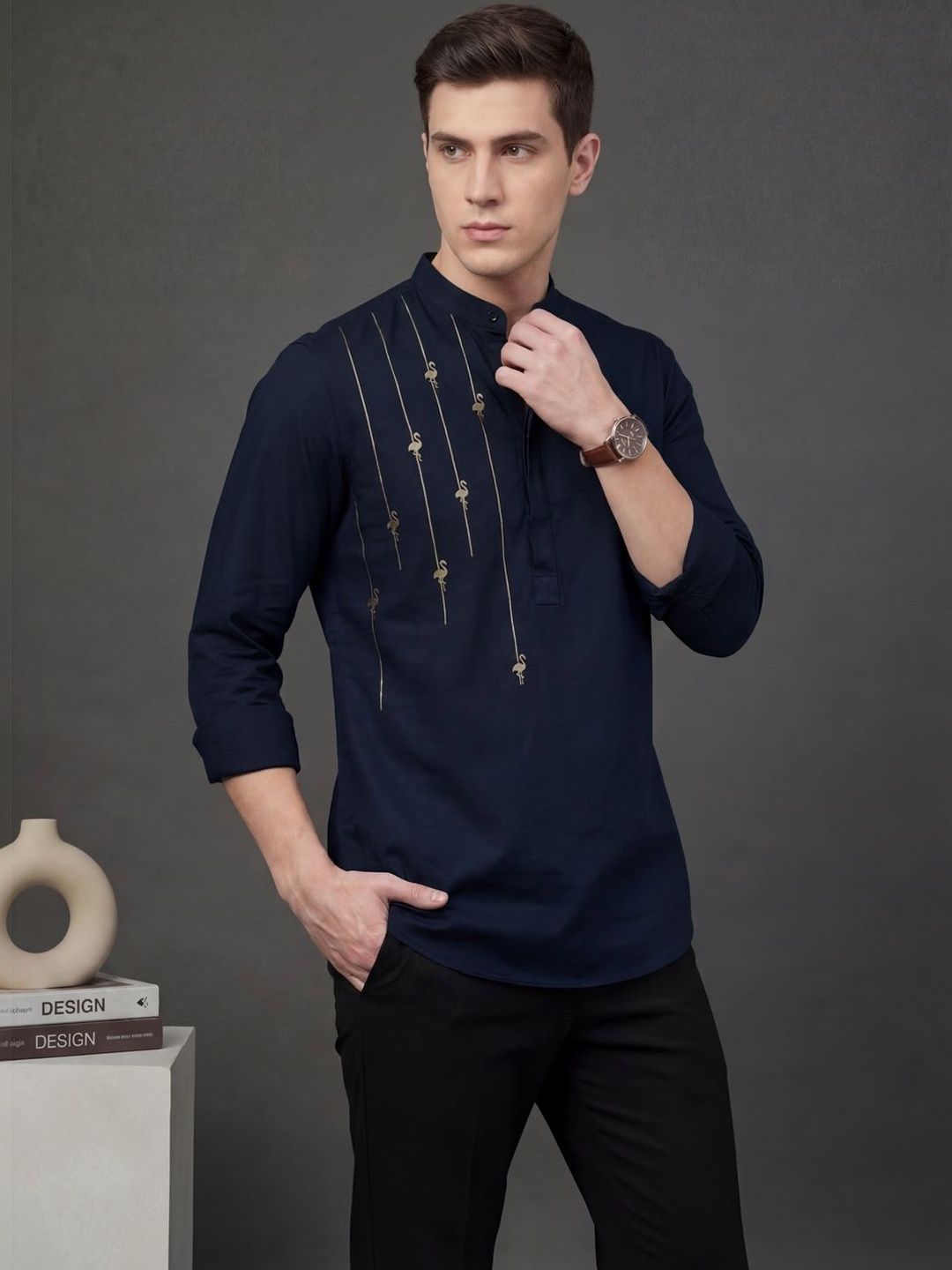 HE SPOKE Men Foil Printed Casual Satin 2-Way Stretch Kurta-picture-16