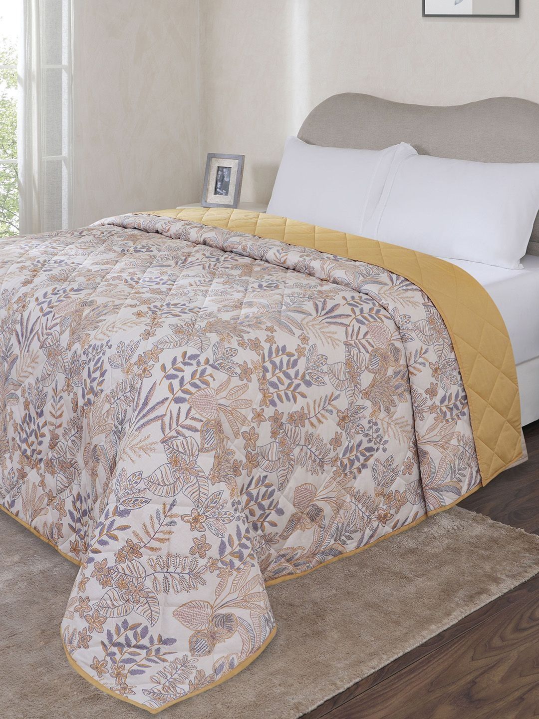 MASPAR Yellow Cotton 4 Piece Double Queen Superfine Bedding Set-image-48