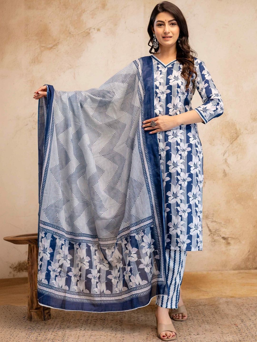 ZANETA Women Printed Pure Cotton Kurta with Trousers & With Dupatta-picture-53