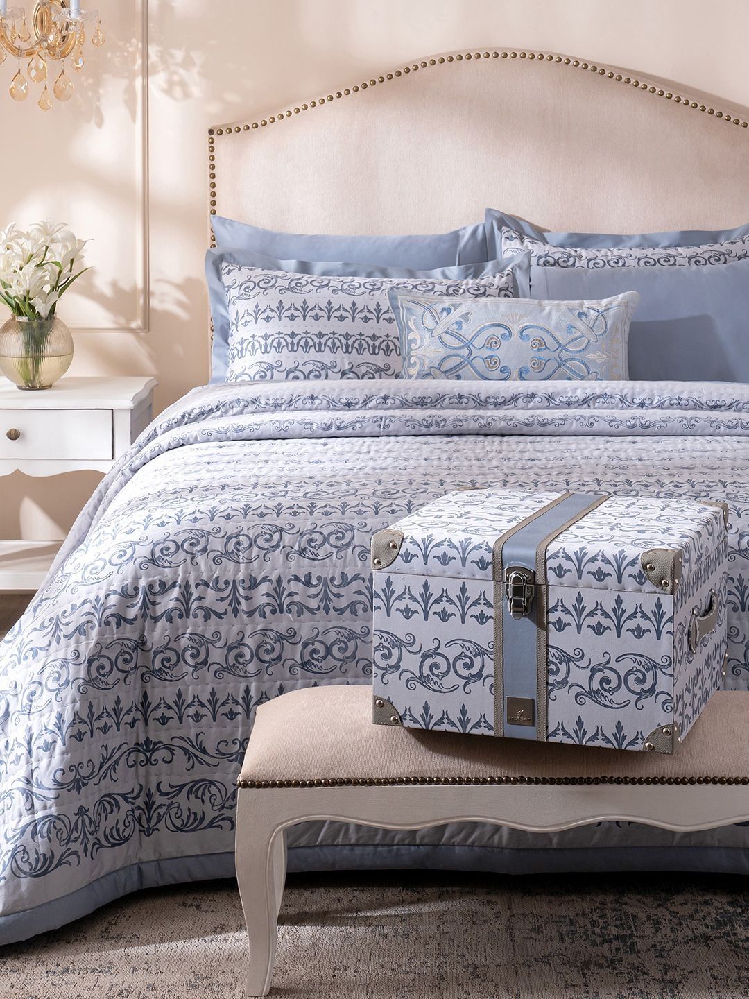 MASPAR Blue Cotton 8 Piece Double Queen Superfine Bedding Set-image-31