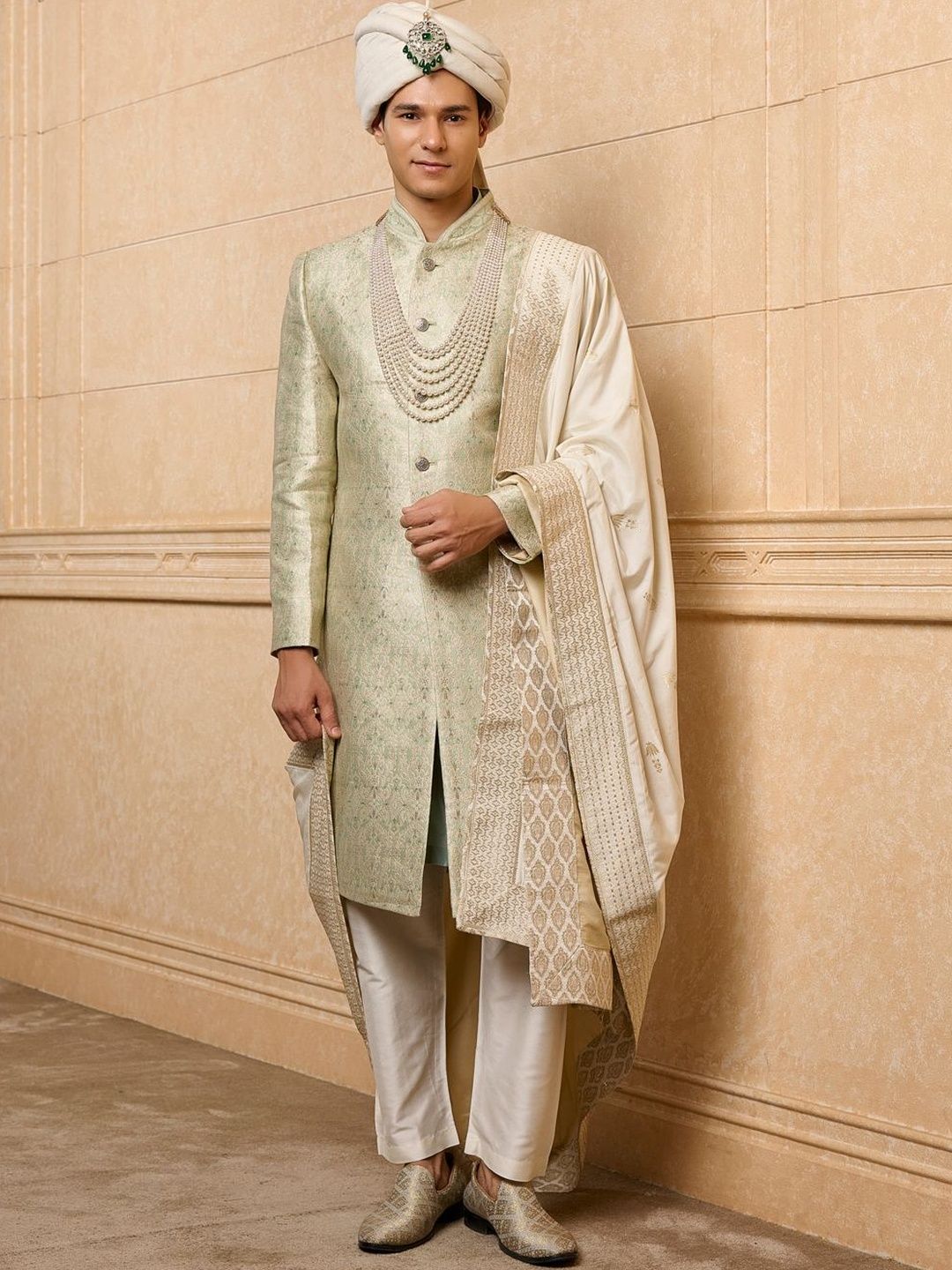 Tasva Brocade Band Collar Sherwani-image-36