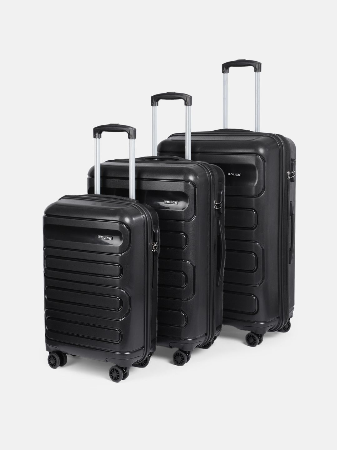 Police Novex Lite Set of 3 Textured Cabin, Medium & Large Trolley Suitcases --picture-51