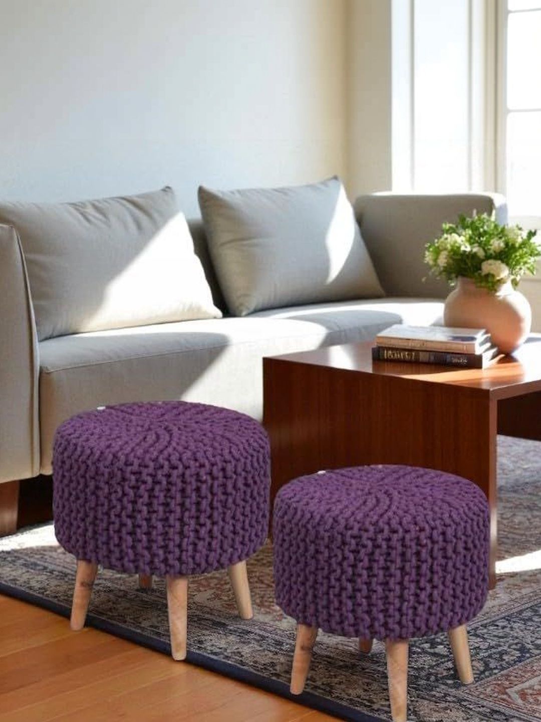Shadowkart 2 Pieces Purple Round Ottomans-picture-42