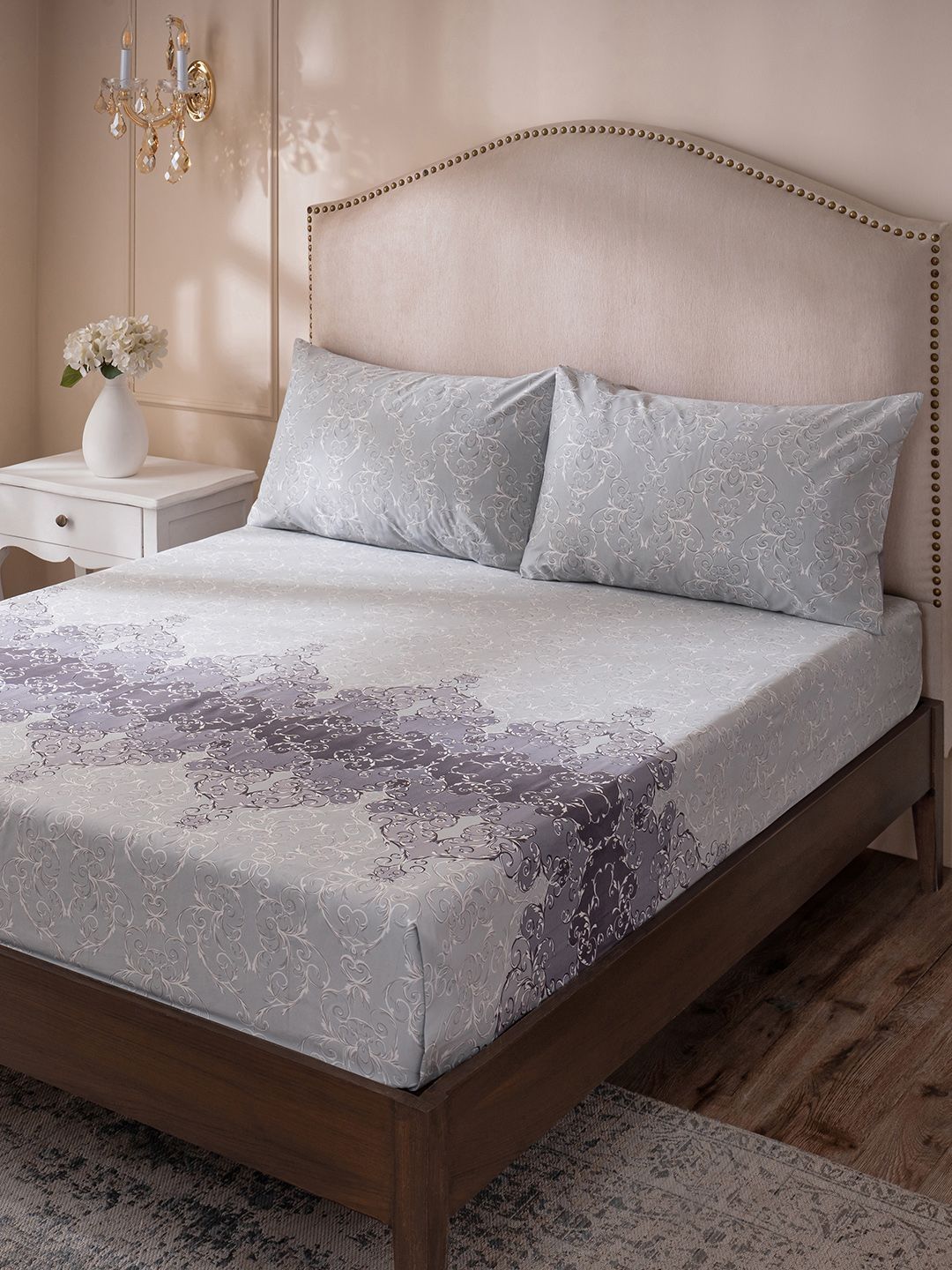 MASPAR Purple & Grey Printed 400 TC King Bedsheet With 2 Pillow Covers-2.75 m x 2.75 m-image-14