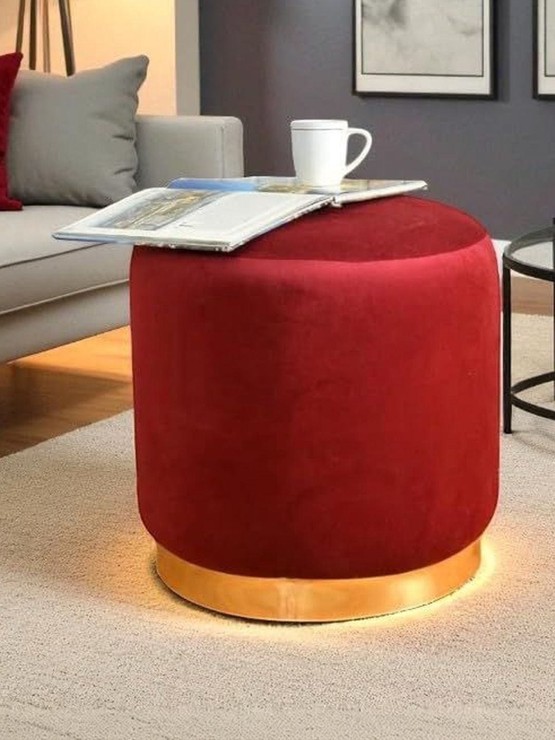 Shadowkart Maroon Round Ottomans-image-29