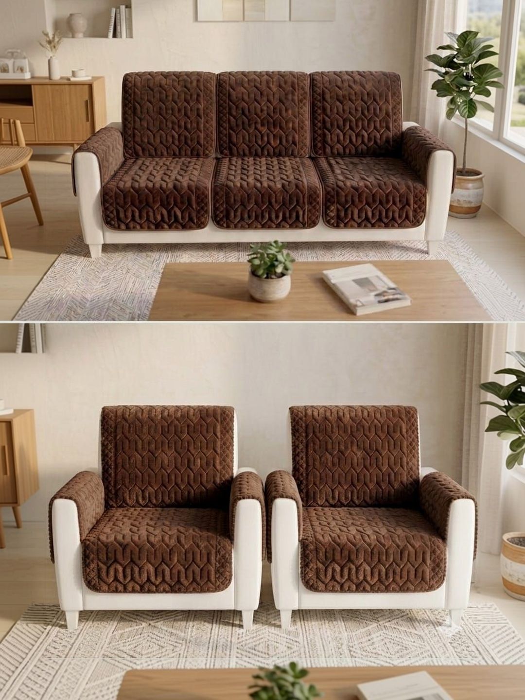 RAINBOW FURNISHINGS Brown Checked Polyester Blend Sofa Cover Without Arms-picture-24
