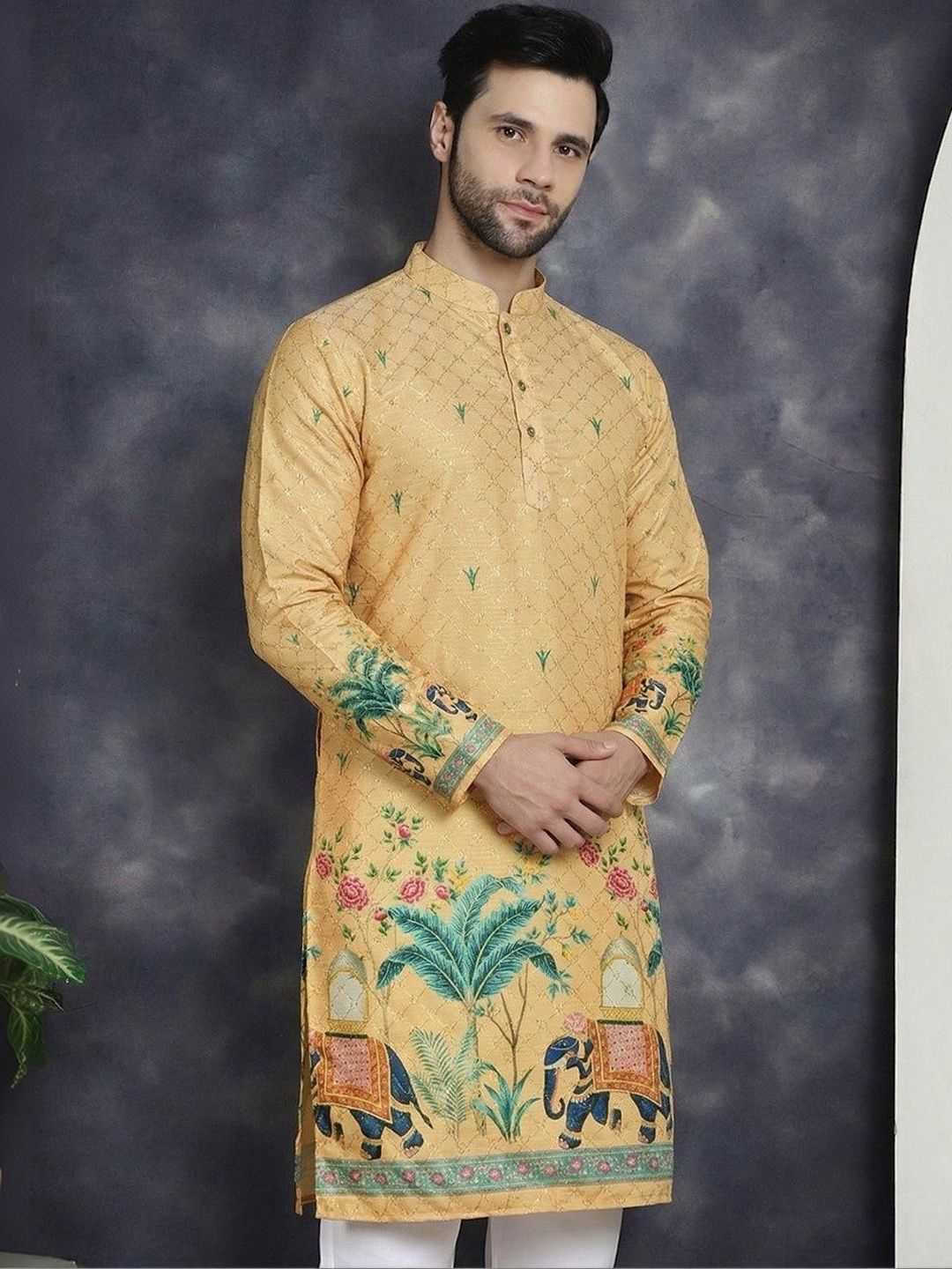 LADY BERRY Men Floral Printed Sequinned Indie Prints Kurta-image-40