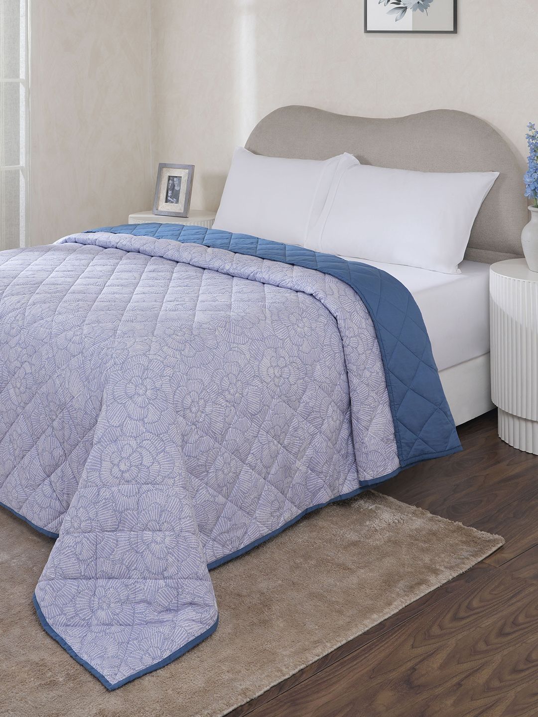 MASPAR Blue Cotton 4 Piece Double King Superfine Bedding Set-image-28