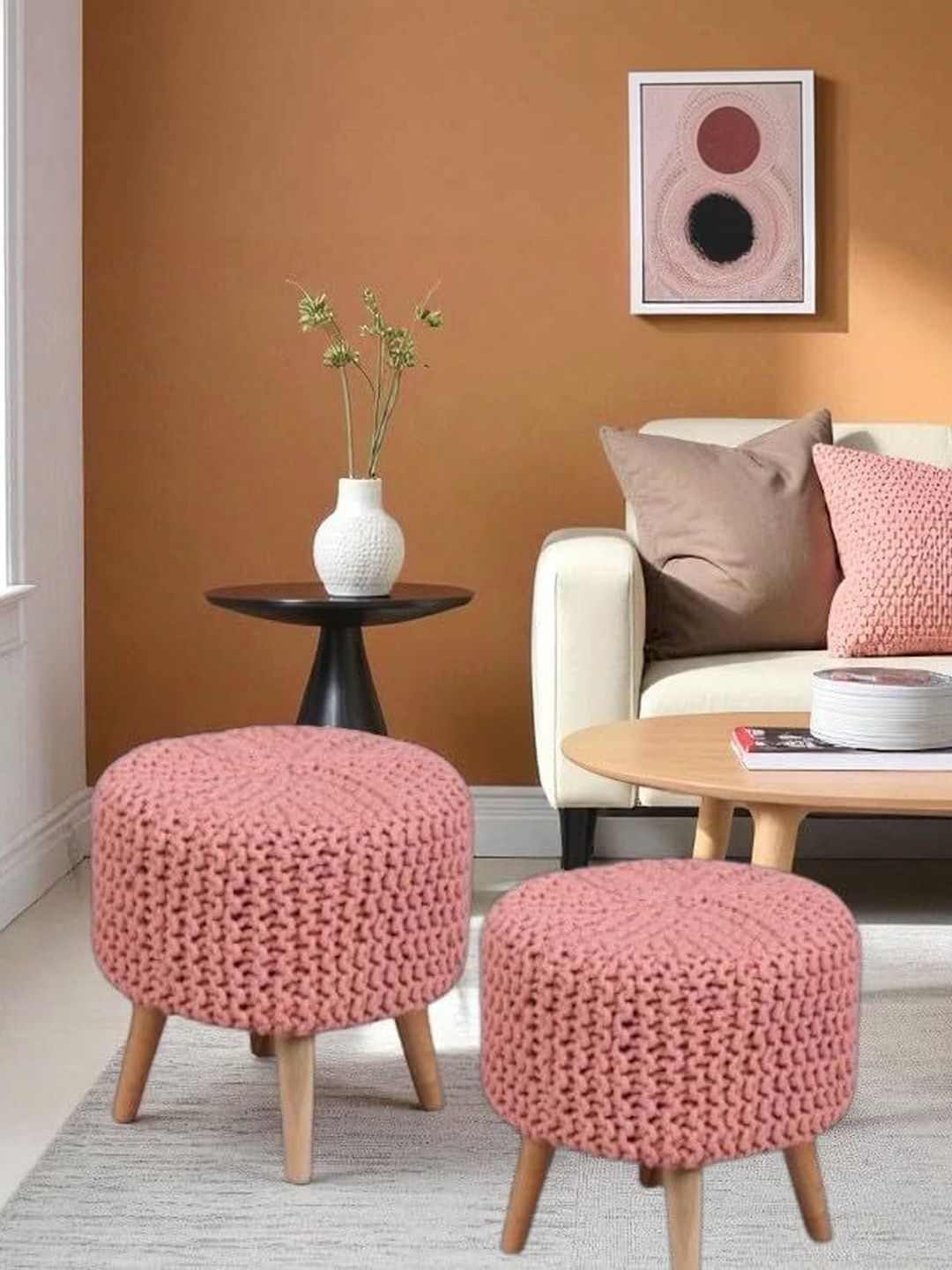 Shadowkart 2 Pieces Pink Round Ottomans-picture-23