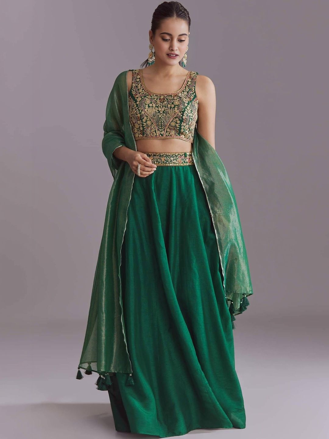 FAB WINDOW Embroidered Sequinned Semi-Stitched Lehenga & Unstitched Blouse With Dupatta-picture-19
