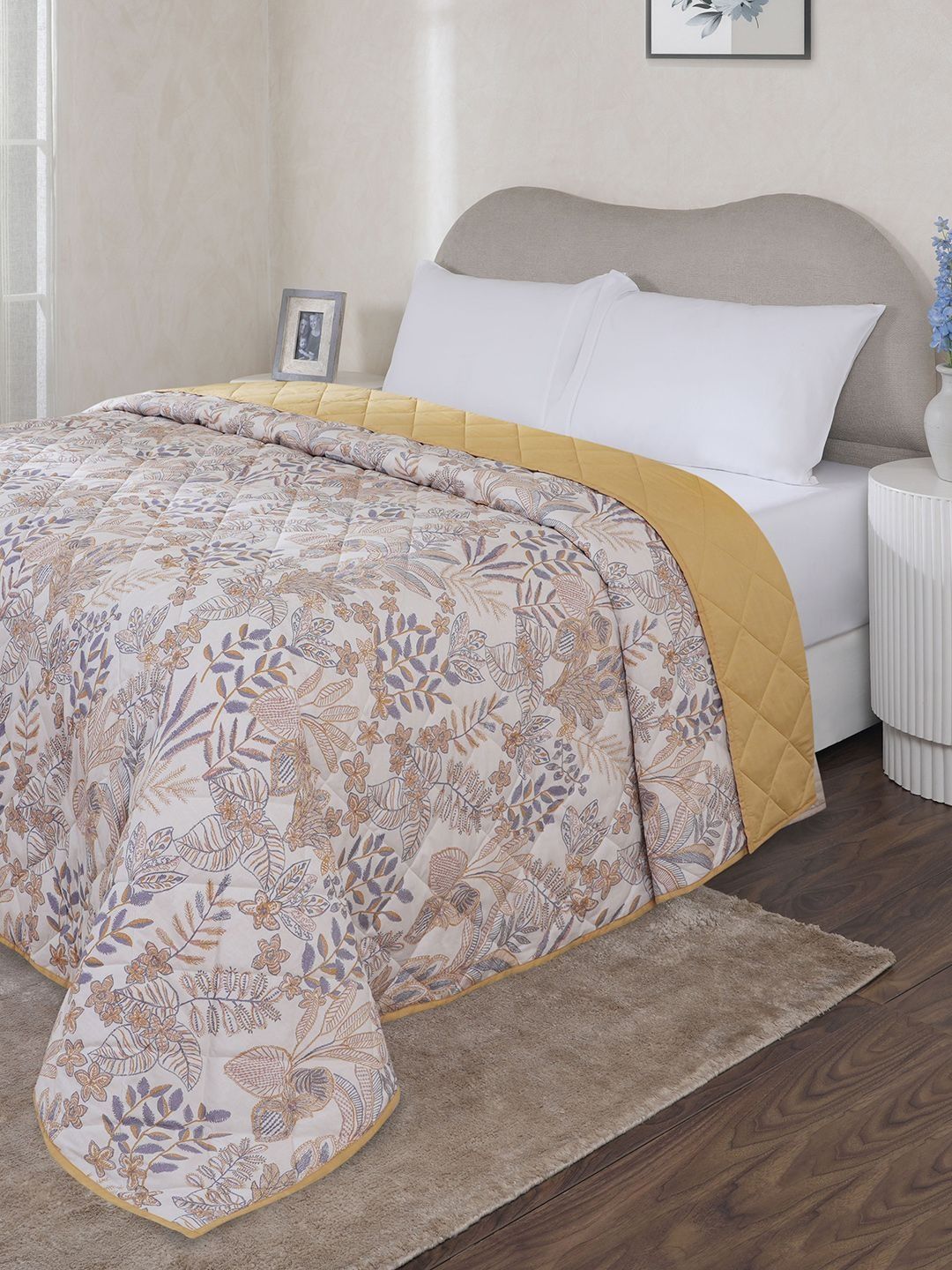MASPAR Yellow Cotton 4 Piece Double King Superfine Bedding Set-image-40