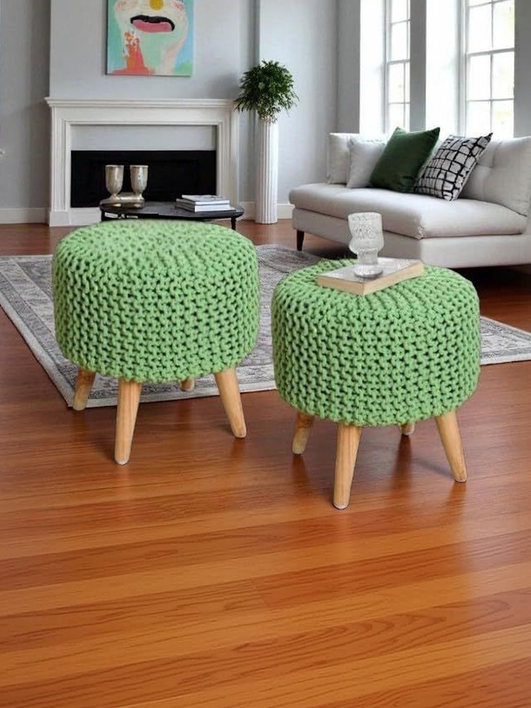 Shadowkart 2 Pieces Green Round Ottomans-picture-49