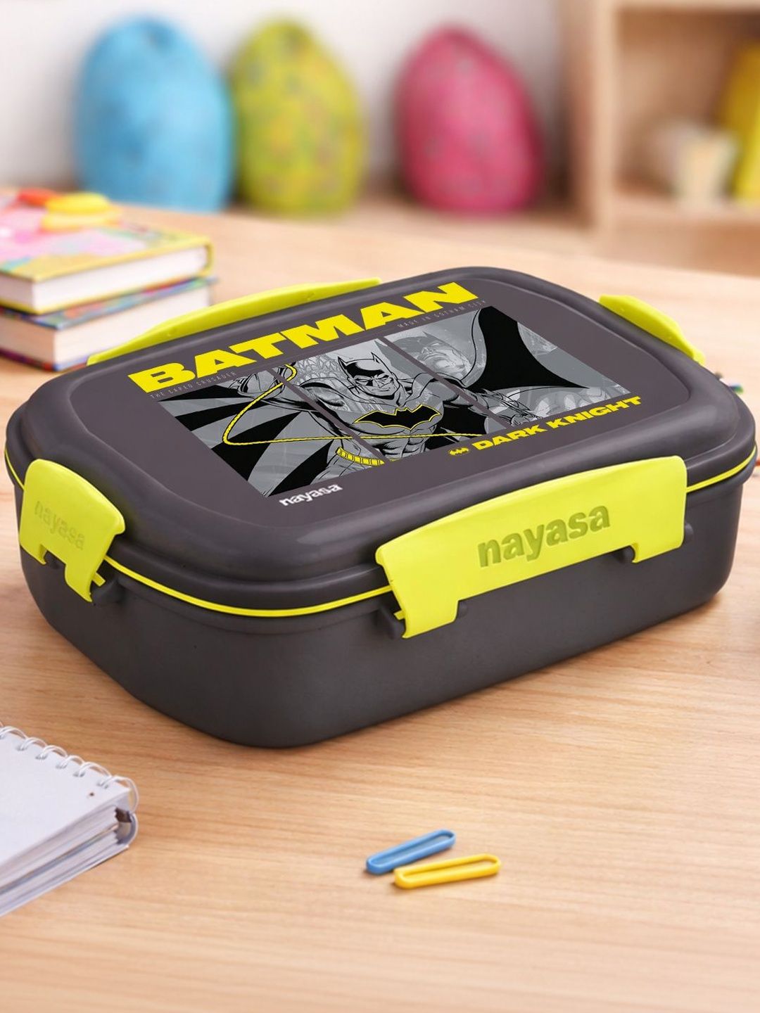 Nayasa Single On The Go Dlx Black Batman Print Plastic Leakproof Lunch Box Clip Lock 650ml-image-33